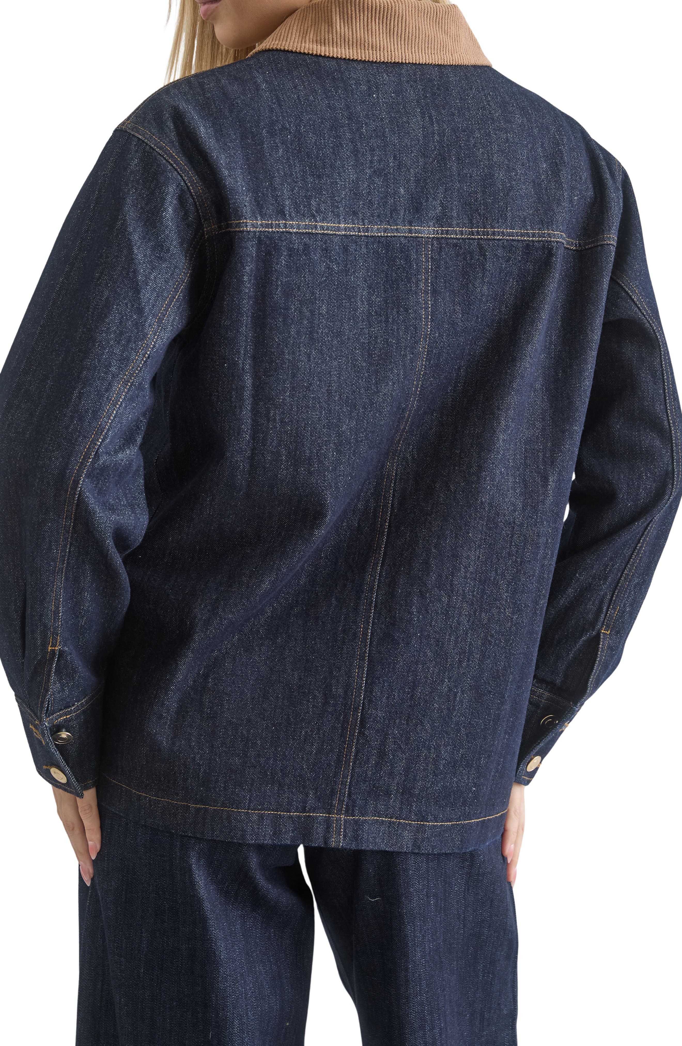 Oversize Corduroy Collar Denim Shirt Jacket - image 2