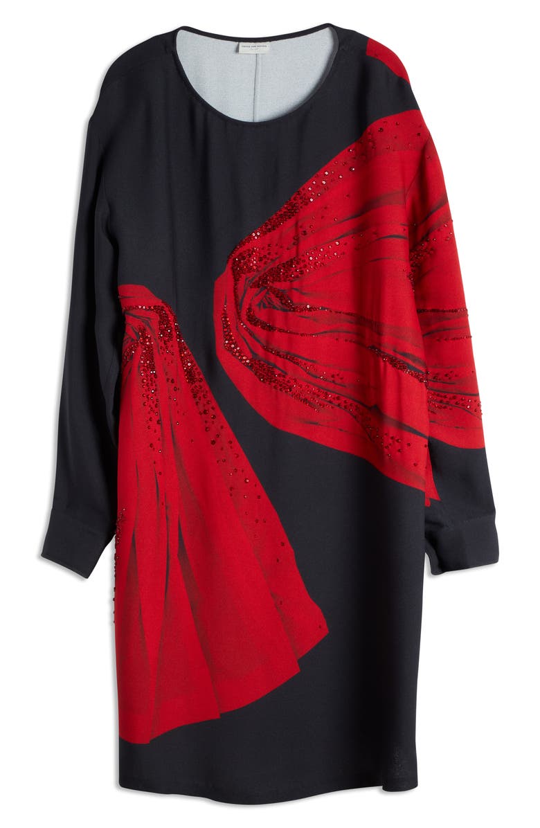 Dries Van Noten Duzco Drape Print Crystal Embellished Long Sleeve Shift Dress, Alternate, color, 