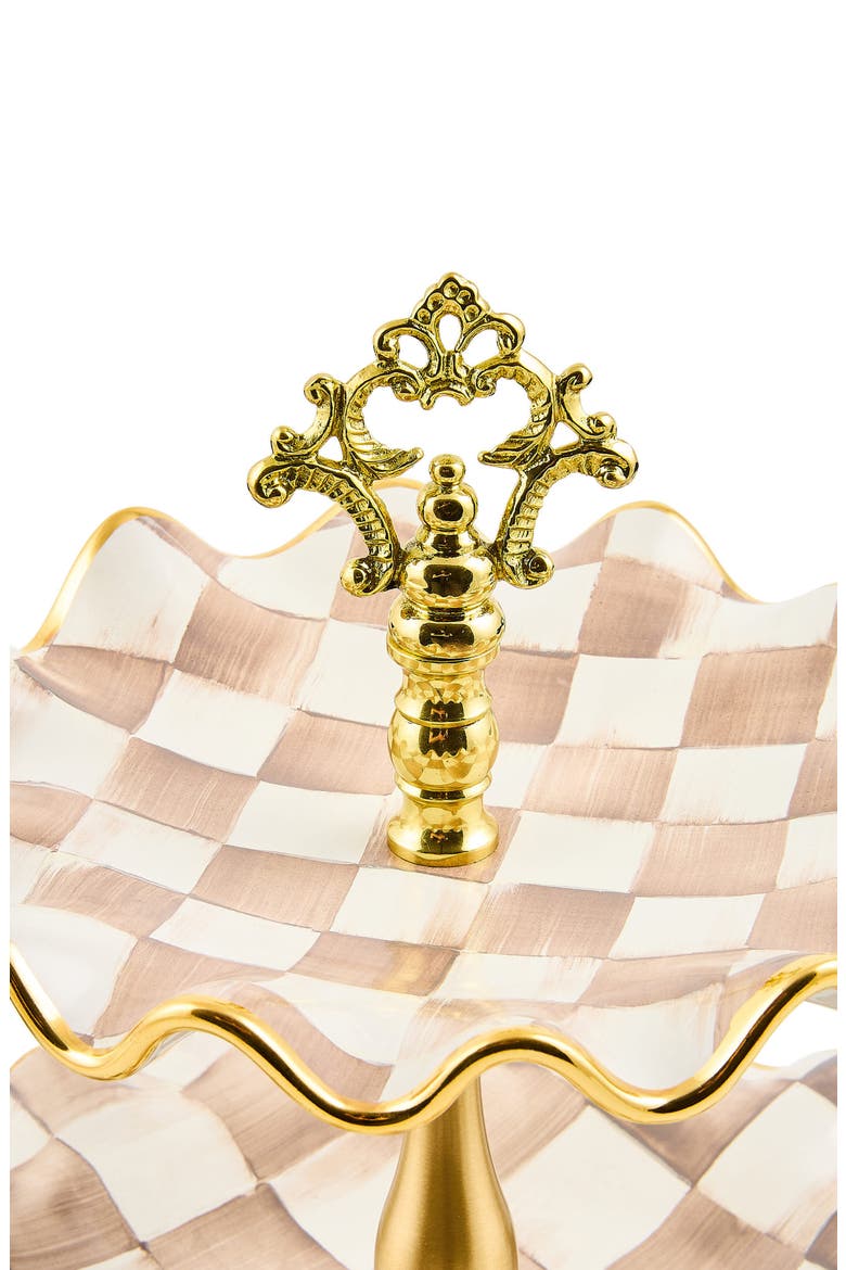 Mocha Check Ceramic Three Tier Sweet Stand, Alternate, color, MOCHA