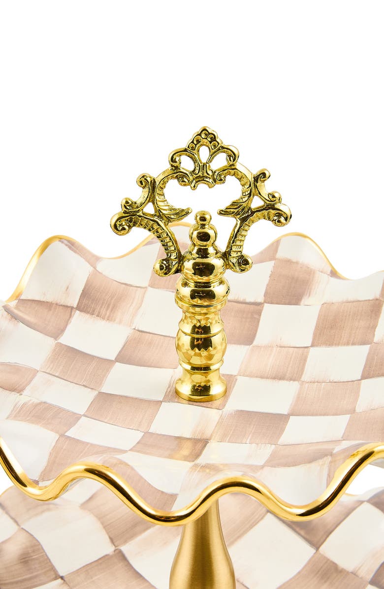 MACKENZIE CHILDS Mocha Check Ceramic Three Tier Sweet Stand, Alternate, color, Mocha