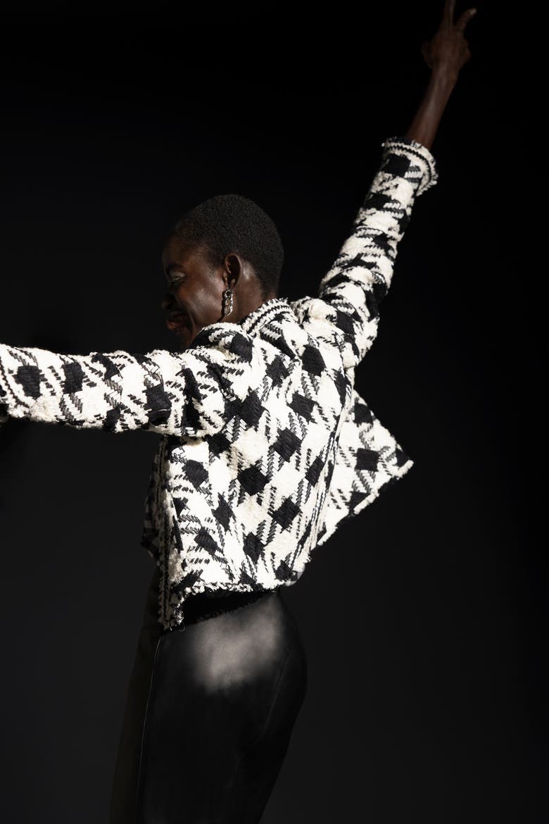 Little Short Plaid Jacket, Alternate, color, Black / White
