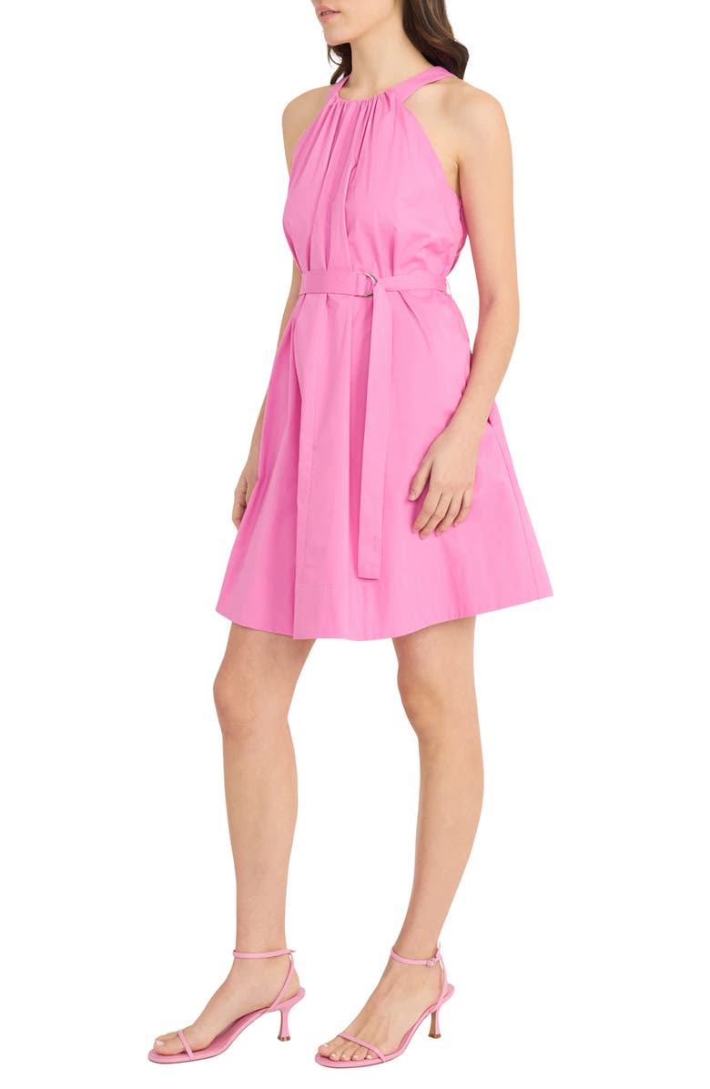 Donna Morgan Sleeveless Belted Halter Dress, Alternate, color, Super Pink