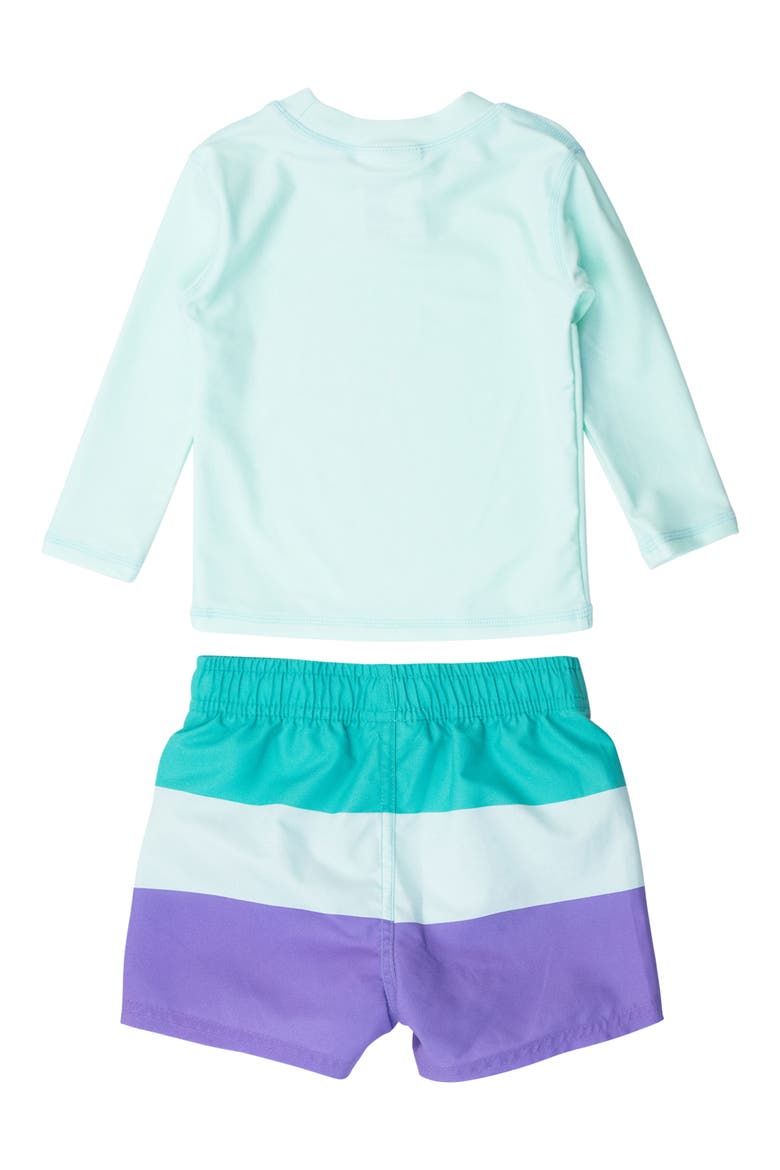 Long Sleeve Rashguard & Stripe Swim Trunks Set, Alternate, color, GREEN