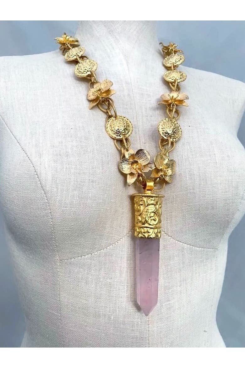 Sundara Rose Quartz Pendant Necklace, Alternate, color, Gold