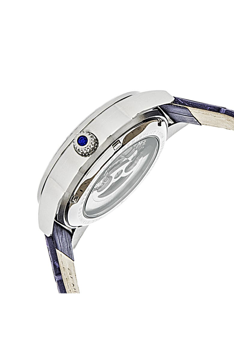 Godiva Automatic MOP Leather-Band Watch, Alternate, color, Purple