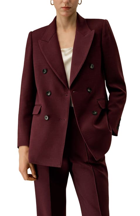 Women's Silk-Wool Blend Double Breasted Lapel Blazer