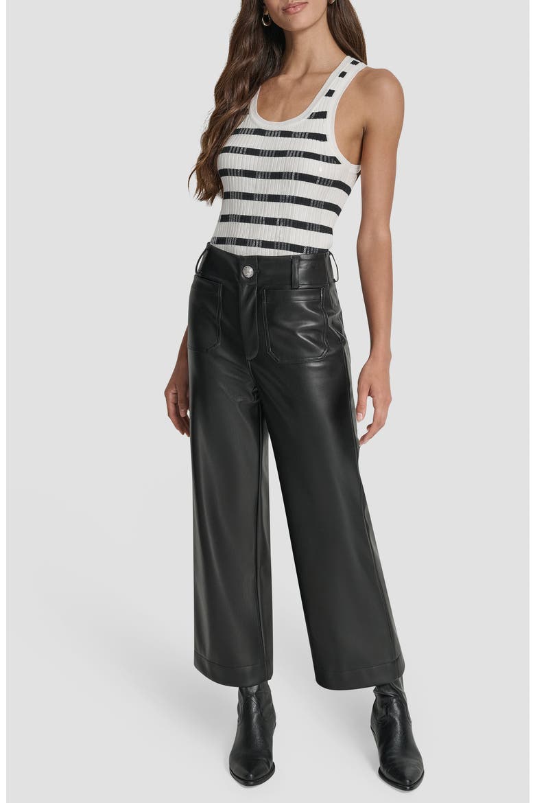 Crop Wide Leg Faux Leather Pants, Alternate, color, BLACK/ SHINY SILVER