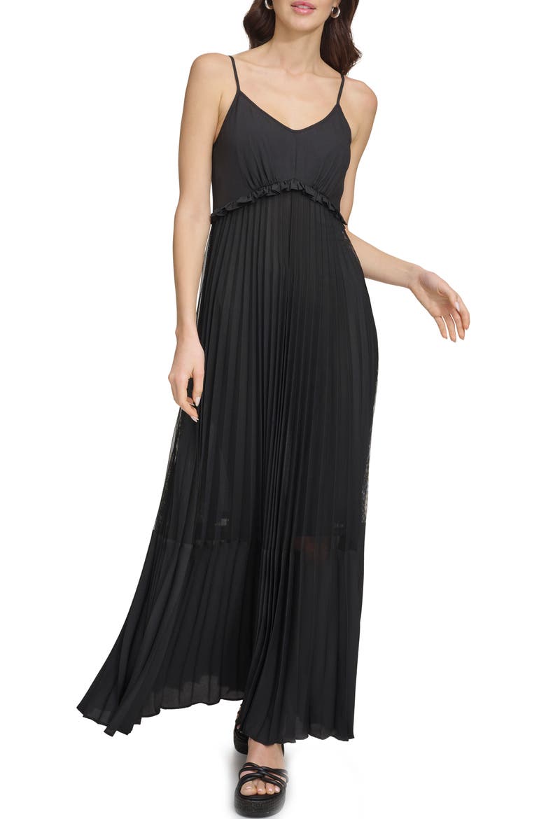 Sleeveless Pleated Maxi Dress, Main, color, BLACK