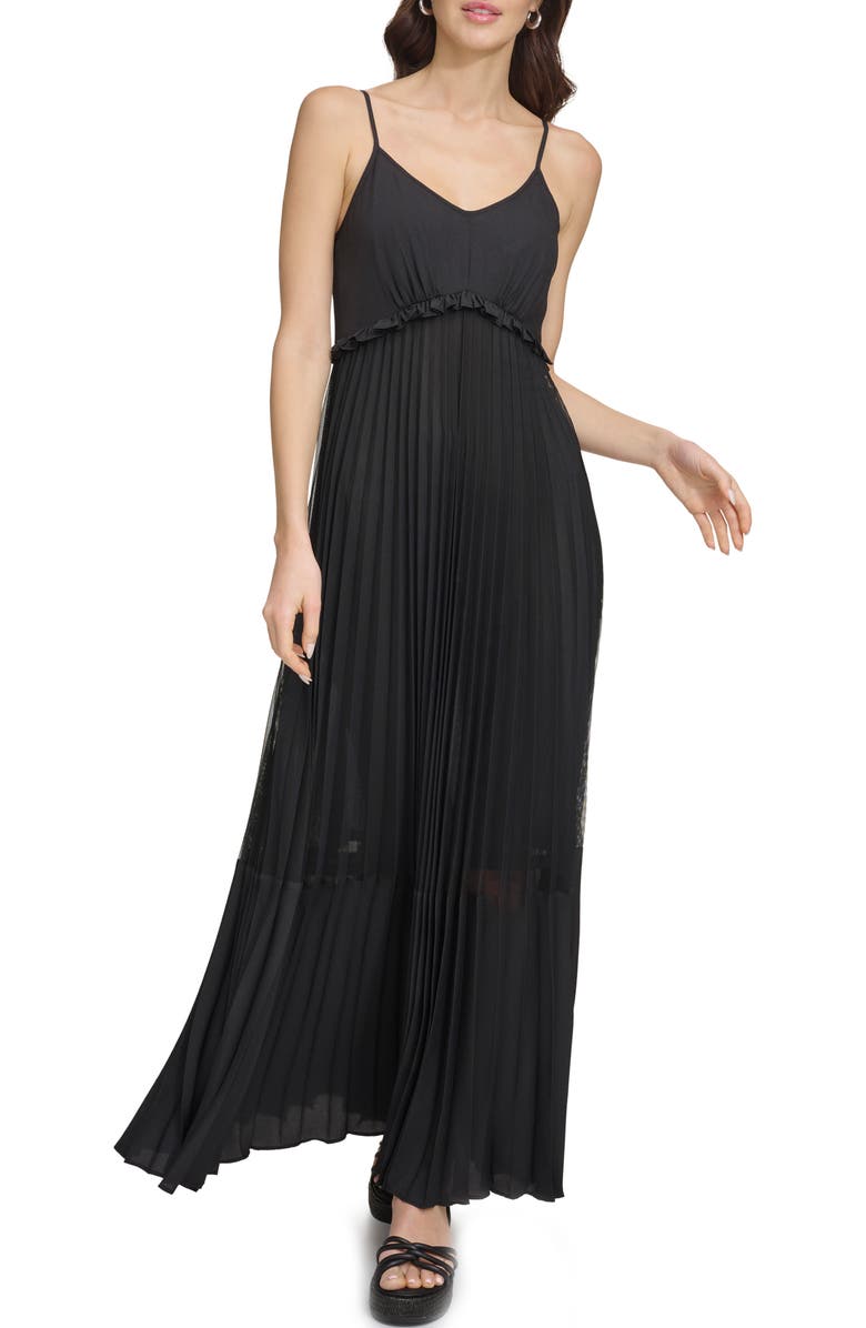 DKNY Sleeveless Pleated Maxi Dress, Main, color,