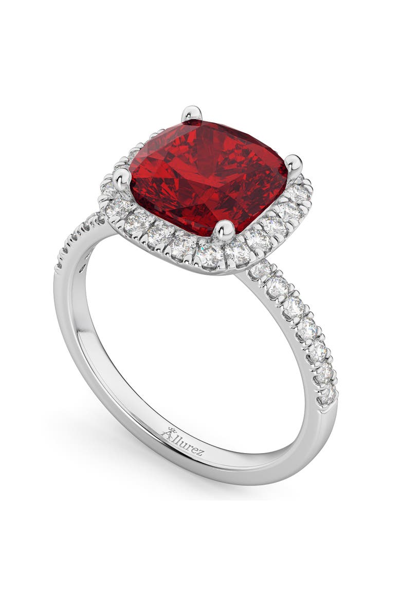 Cushion Halo Ruby & Diamond Engagement Ring 14K Gold, Alternate, color, 3.11ct/White Gold