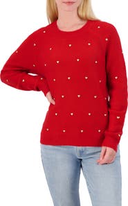 Lucky Brand Heart Stud Crewneck Sweater