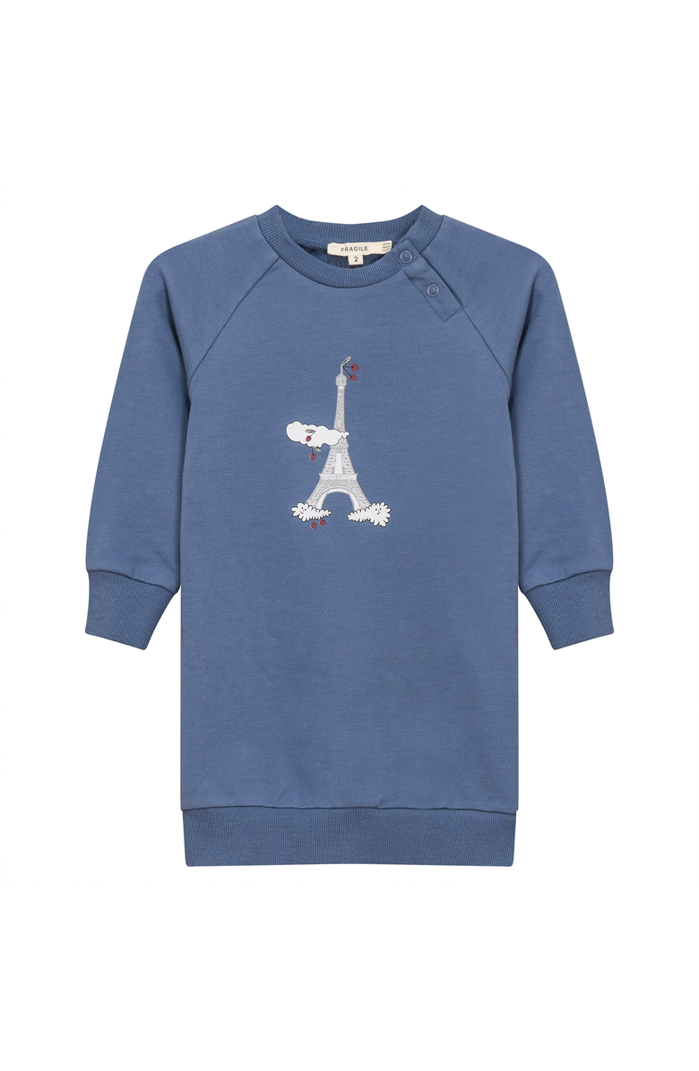 Fragile Long Sleeve Eiffel Tower Bubble Dress, Main, color, True Blue