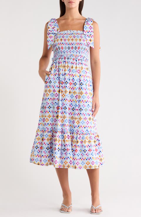 Kessa Mitzy Geo Smocked Midi Dress (Plus)