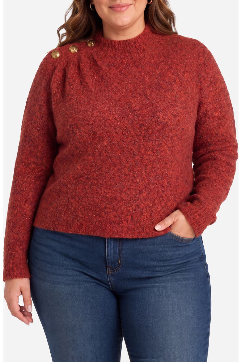 Mock Neck Bouclé Sweater with Button Detail, Main, color, RUST MULTI