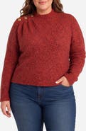 Liverpool Los Angeles Mock Neck Bouclé Sweater with Button Detail