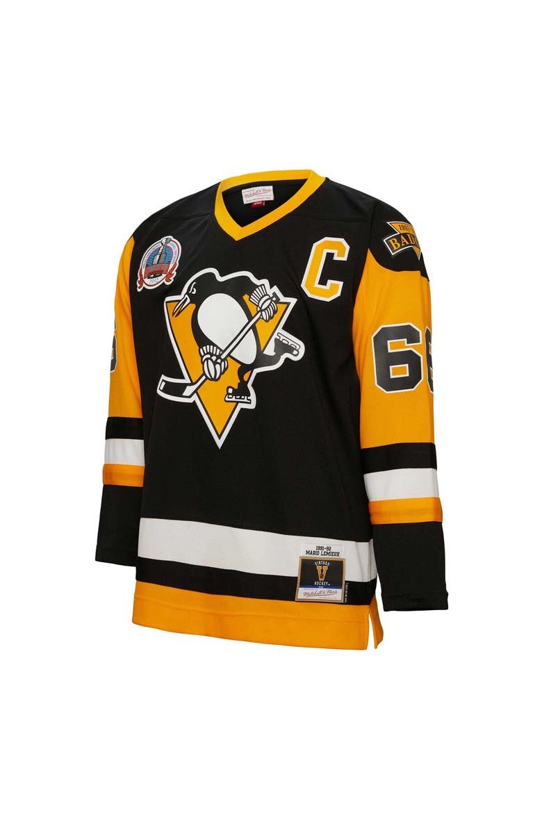 Men's Mitchell & Ness Mario Lemieux Black Pittsburgh Penguins Captain Patch 1991/92 Blue Line Player Jersey, Alternate, color, Black