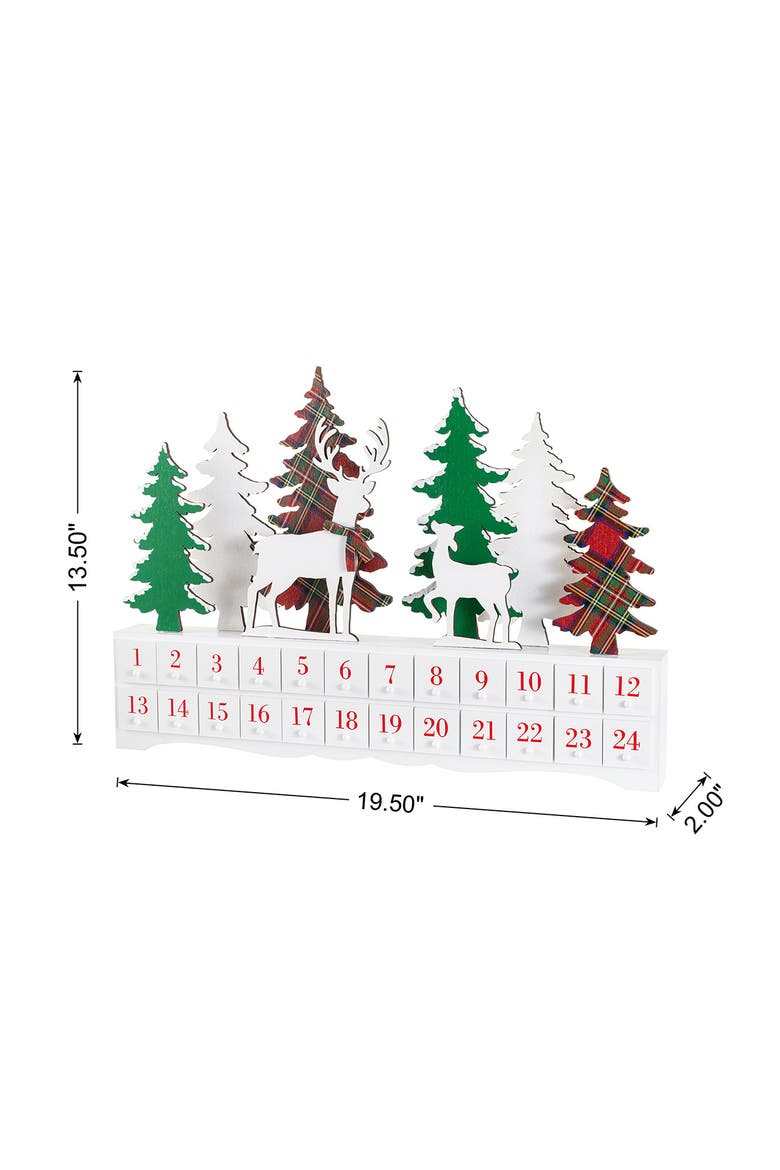 Wooden Christmas Tree & Reindeer Advent Countdown Calendar, Alternate, color, White