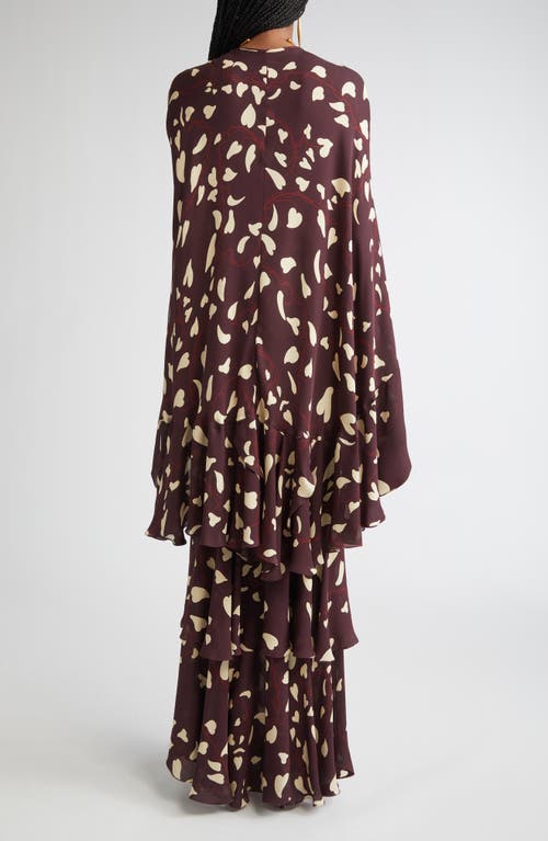 Johanna Ortiz Reinterpretation Heart Print Silk Maxi Dress In Brown