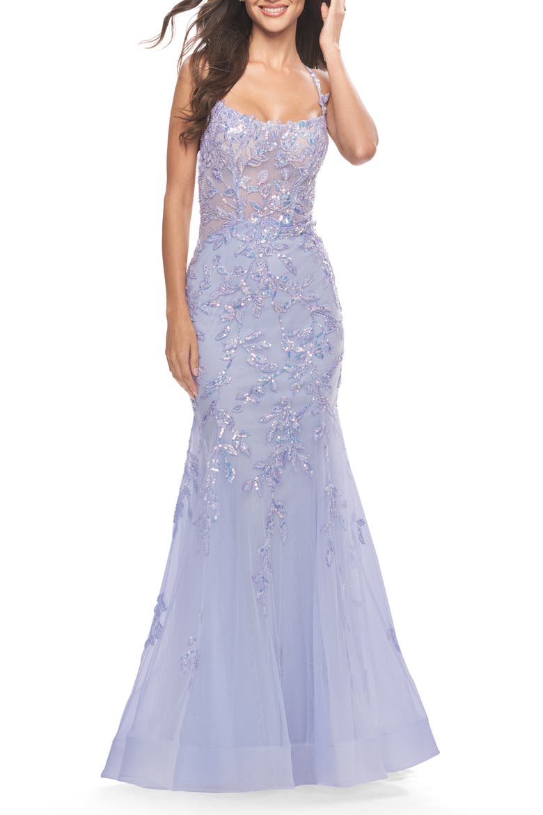 Beautiful Mermaid Gown with Sequin Lace Details, Alternate, color, Light Periwinkle