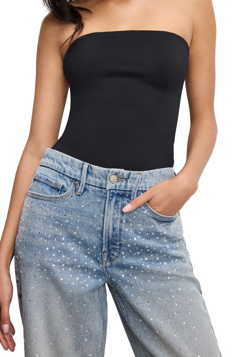 Good American Crystal Stars Good '90s Crop Straight Leg Jeans, Alternate, color, Indigo908