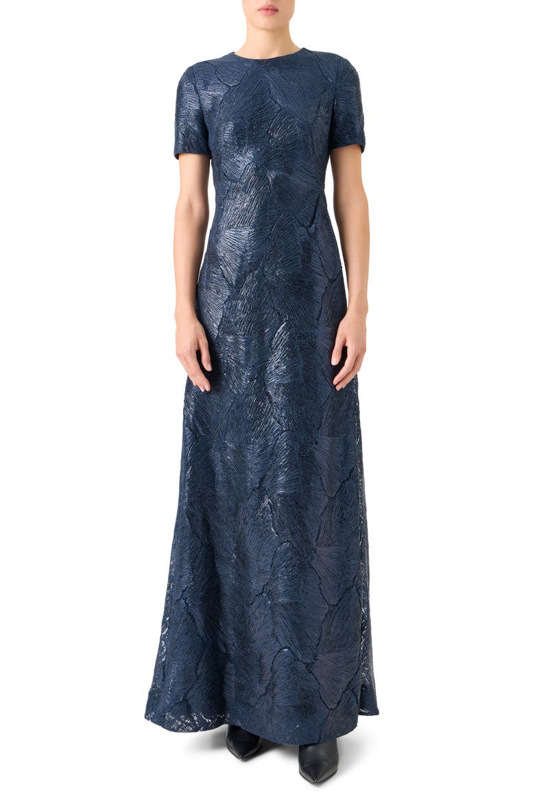 Sea Fan Lace Gown, Main, color, NAVY
