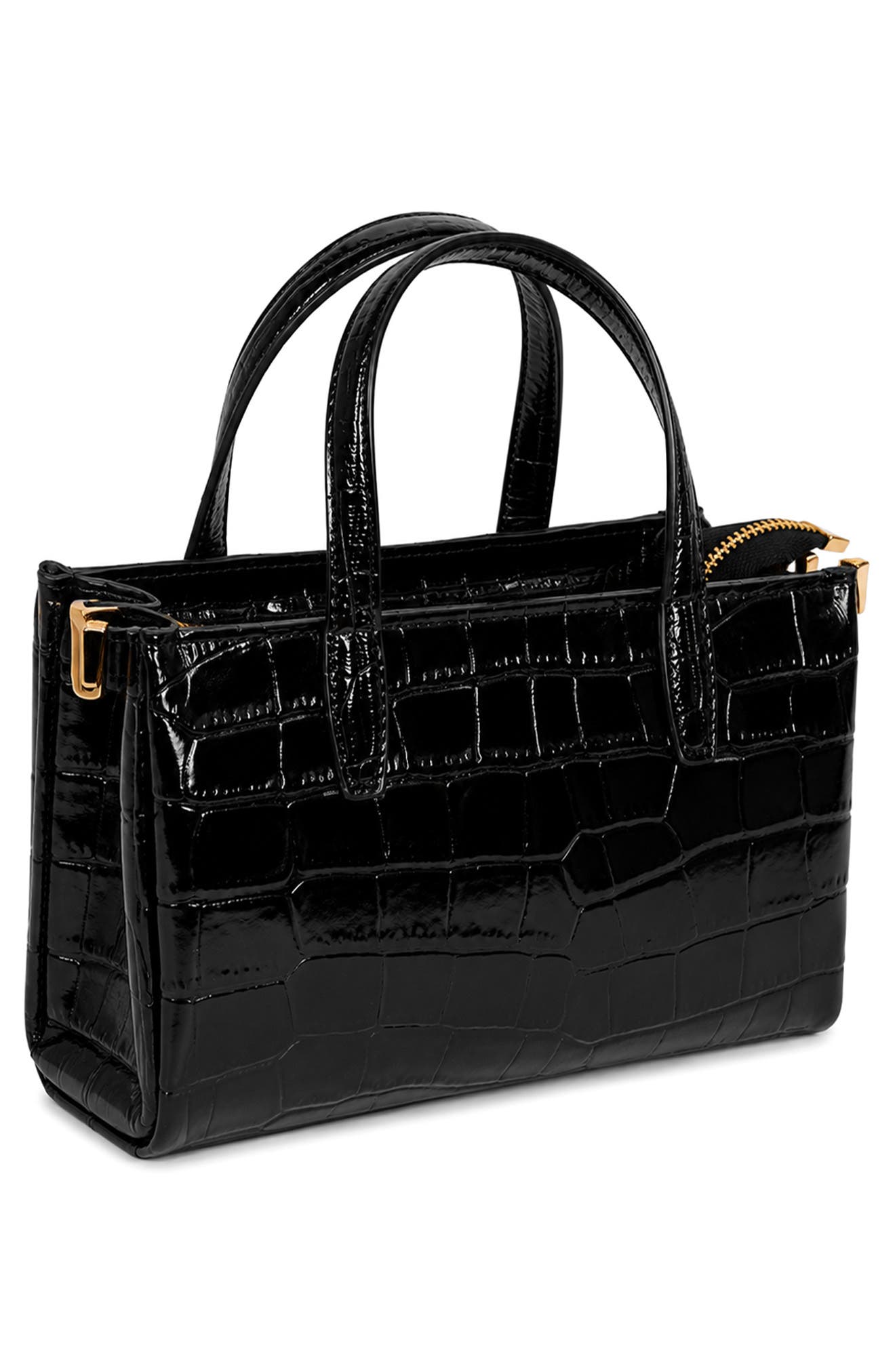 Violetta Croc Embossed Leather Shoulder Bag, Alternate, color, BLACK