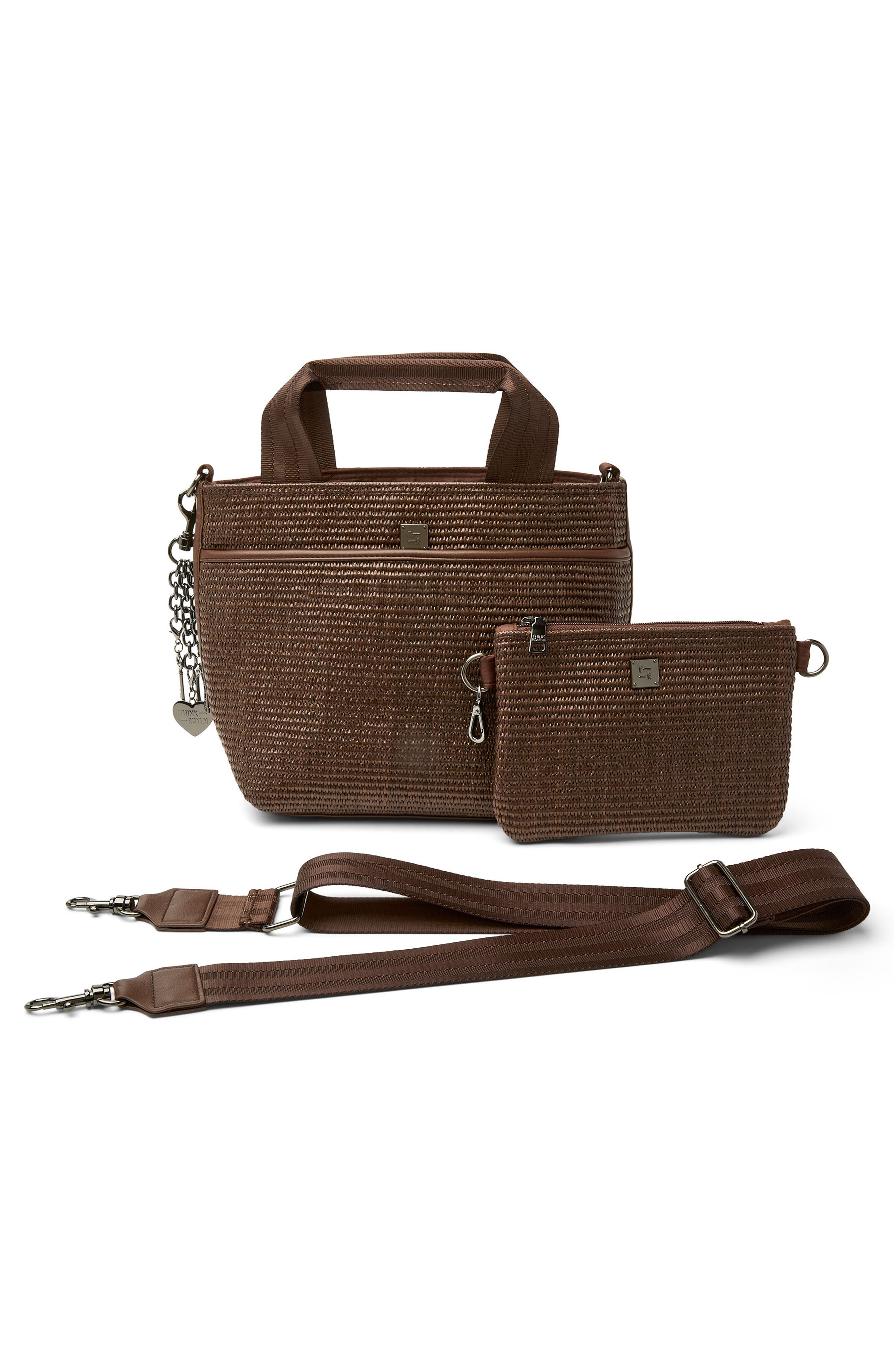 THINK ROYLN Escape Raffia Crossbody Bag, Alternate, color, Espresso Raffia W/ Trim