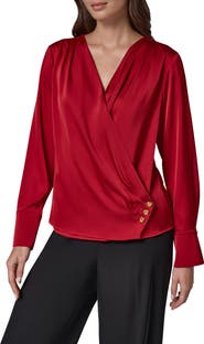 Donna Karan New York Faux Wrap Long Sleeve Top