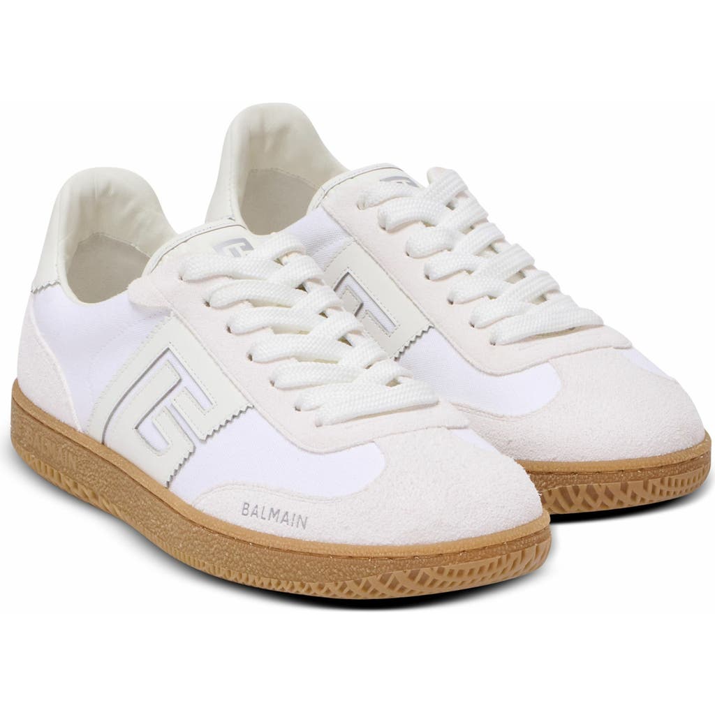 Balmain Leather And Canvas Swan Trainers In White