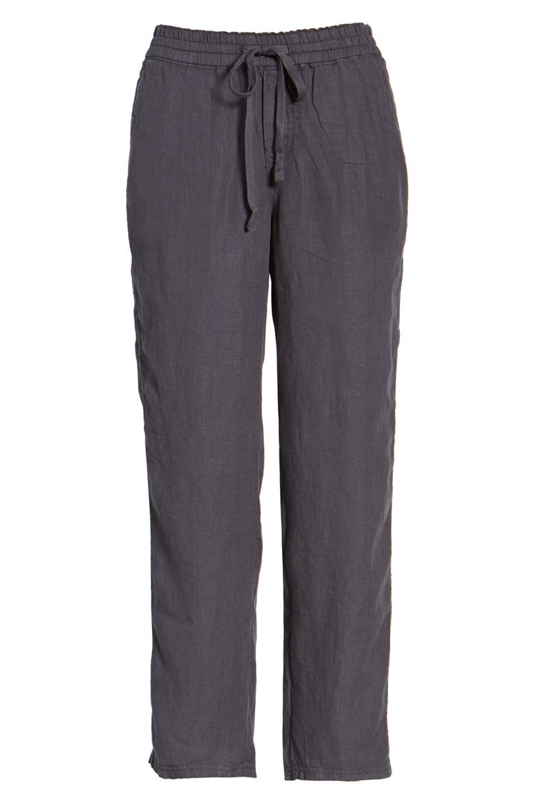 Linen Crop Pants, Alternate, color, GREY EBONY
