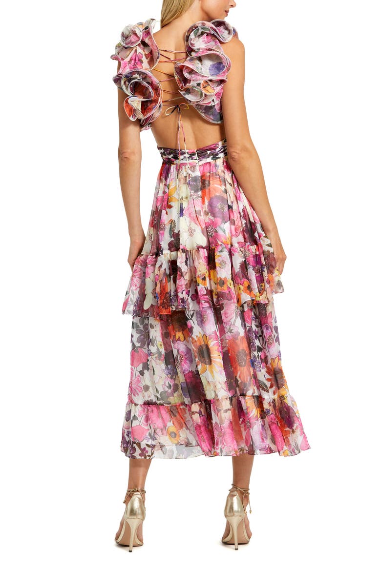 Ruffle Tiered Cut-Out Floral Chiffon Dress, Alternate, color, WHITE MULTI