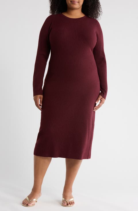 Ribbed Long Sleeve Sweater Dress