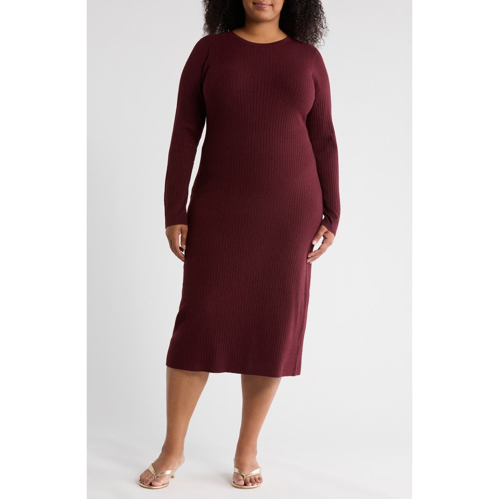 Nordstrom Rack Ribbed Long Sleeve Sweater Dress In Brown
