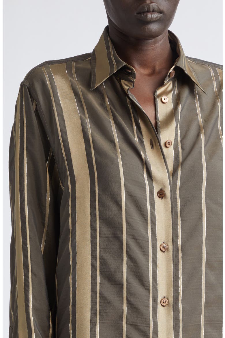 Striped Lurex Shirt, Alternate, color, TRUFFLE