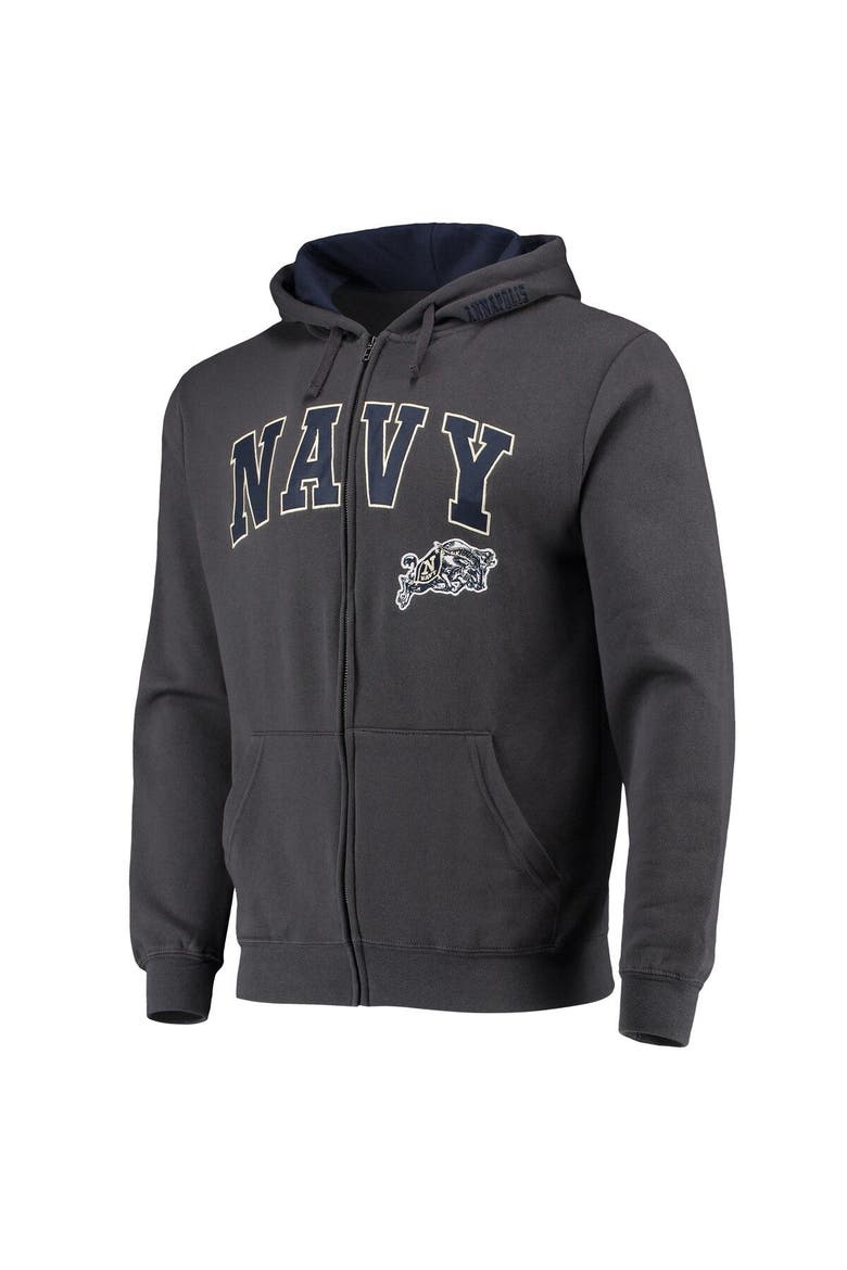 Men's Colosseum Charcoal Navy Midshipmen Arch & Logo 3.0 Full-Zip Hoodie, Alternate, color, Charcoal