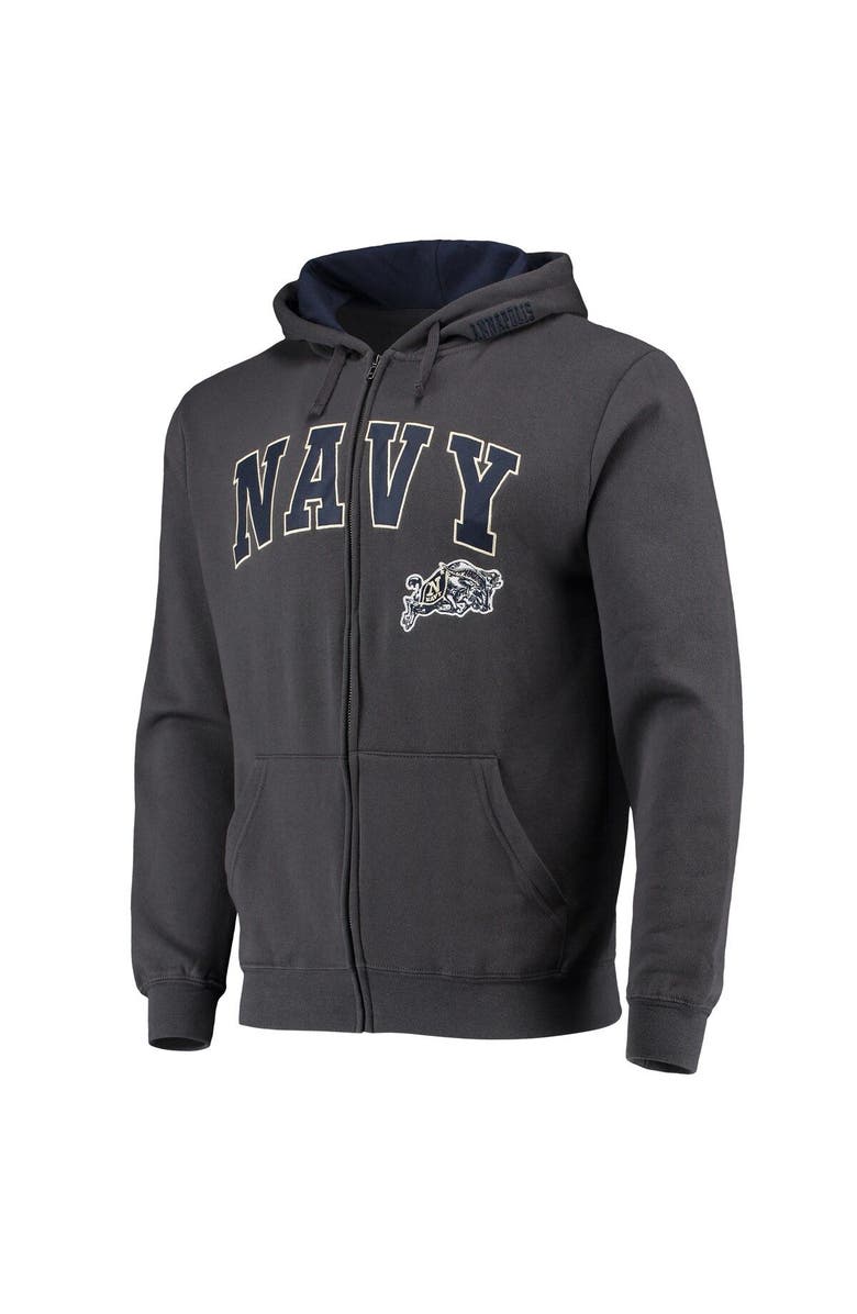 COLOSSEUM Men's Colosseum Charcoal Navy Midshipmen Arch & Logo 3.0 Full-Zip Hoodie, Alternate, color, Charcoal