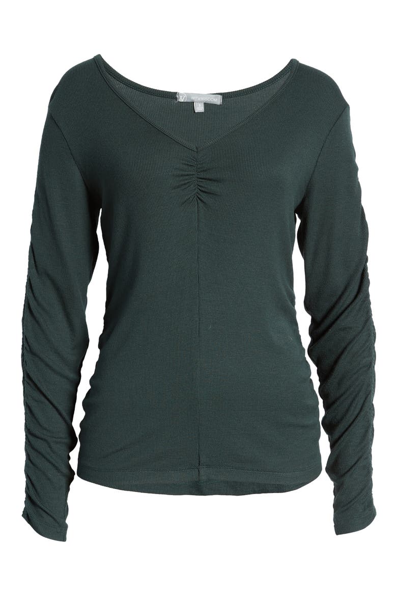 Ruched Long Sleeve Top (Nordstrom Exclusive), Alternate, color, BOTTLE GREEN