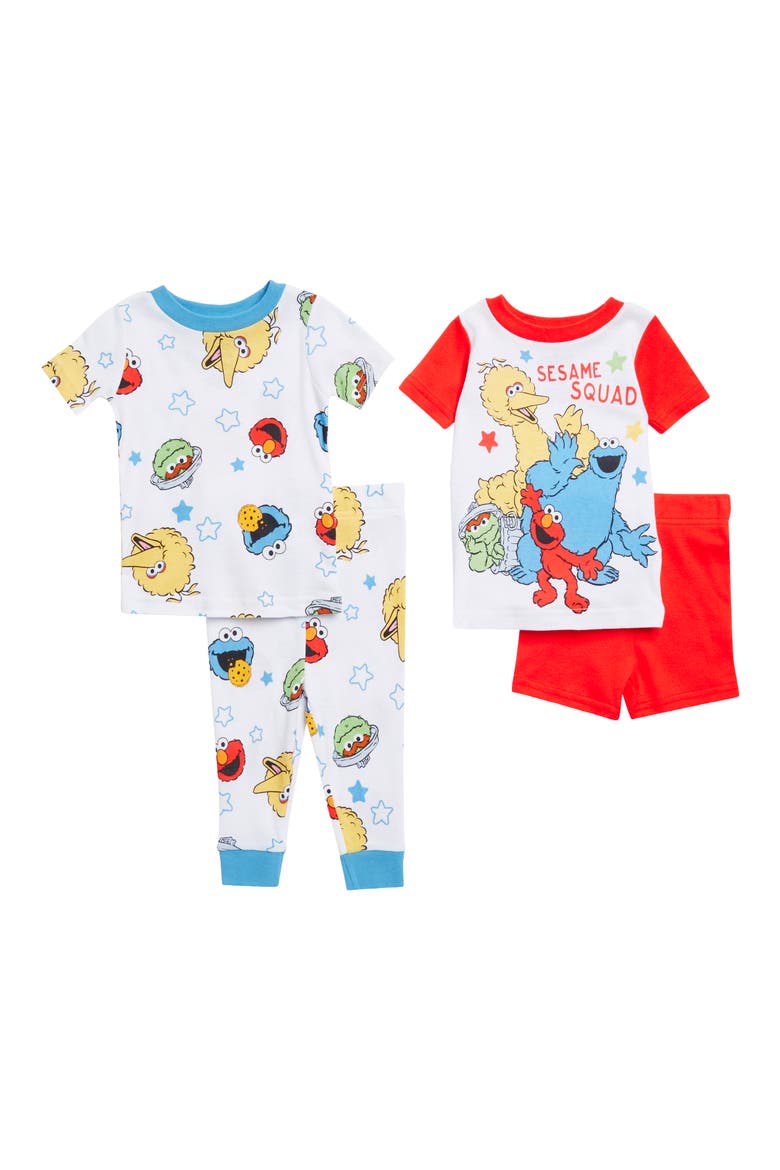 Kids' 4-Piece Set Sesame Street® Pajamas, Main, color, WHITE