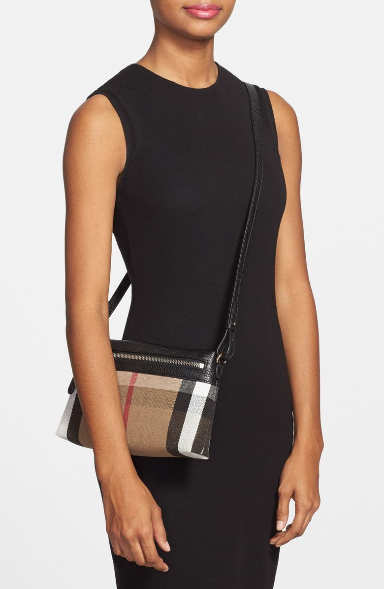 Burberry 'Small Farley' Canvas Check & Leather Clutch Bag, Alternate, color,
