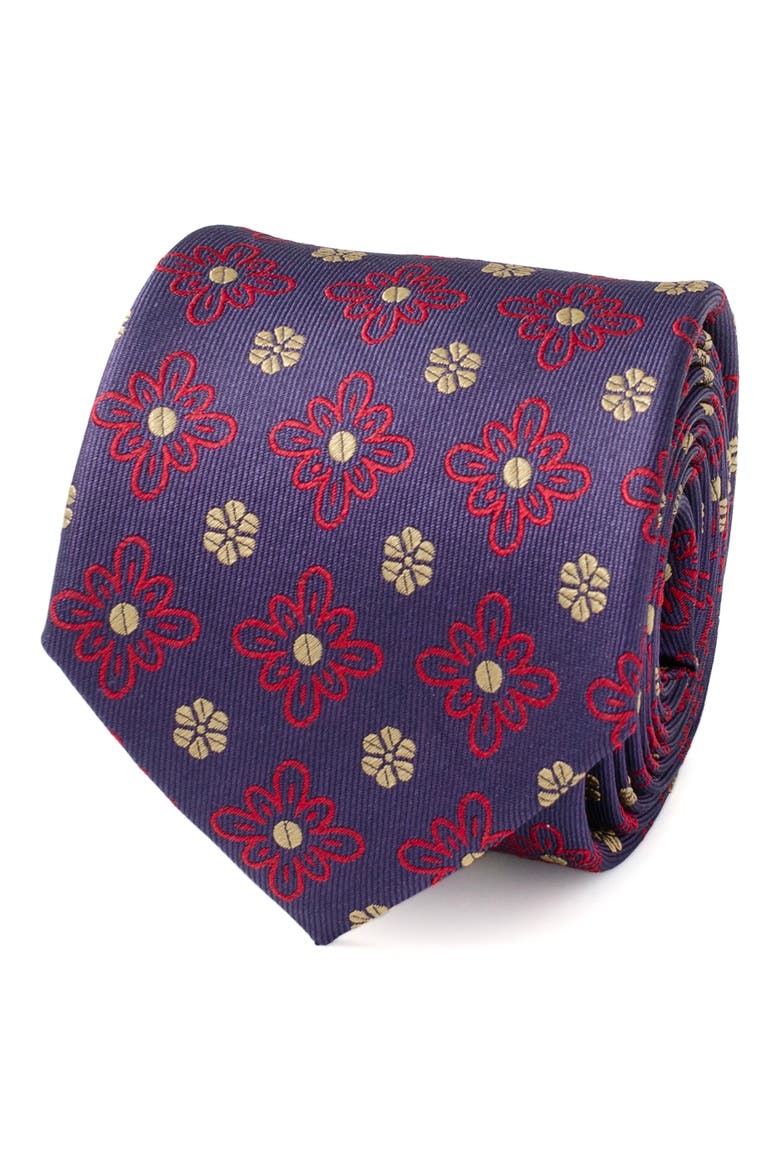 Floral Silk Tie, Alternate, color, PURPLE