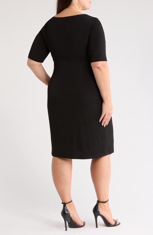 Connected Apparel Chiffon Sleeve Faux Wrap Dress In Black