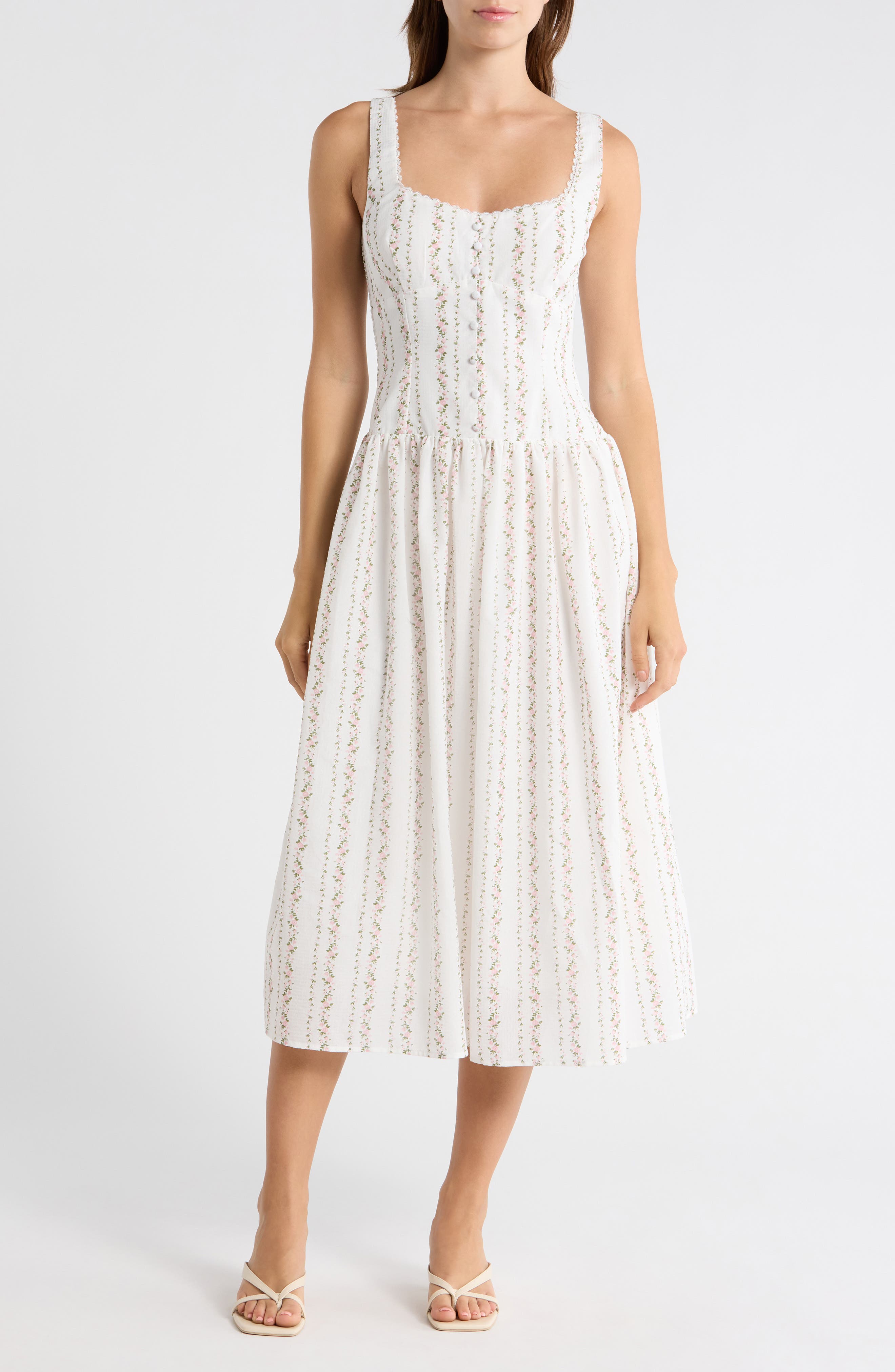 Lush Floral Button Detail Fit & Flare Midi Sundress