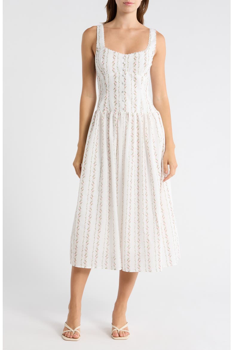 Floral Button Detail Fit & Flare Midi Sundress, Main, color, PINK FLORAL