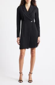 Vince Camuto Rhinestone Detail Long Sleeve Stretch Crepe Dress
