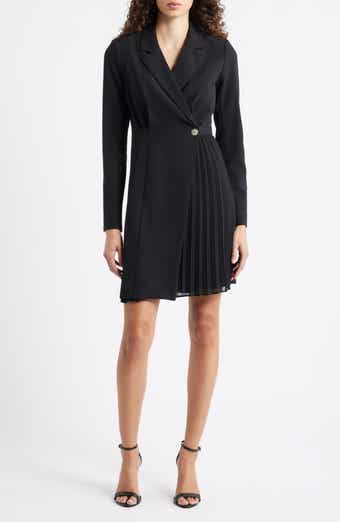 Vince Camuto Rhinestone Detail Long Sleeve Stretch Crepe Dress