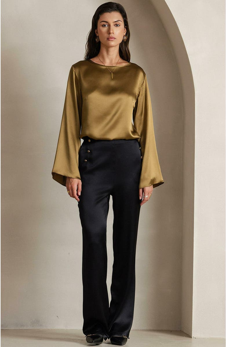 SILKSILKY 19Momme Silk Solid Color Casual Long-sleeved T-shirt, Alternate, color, 