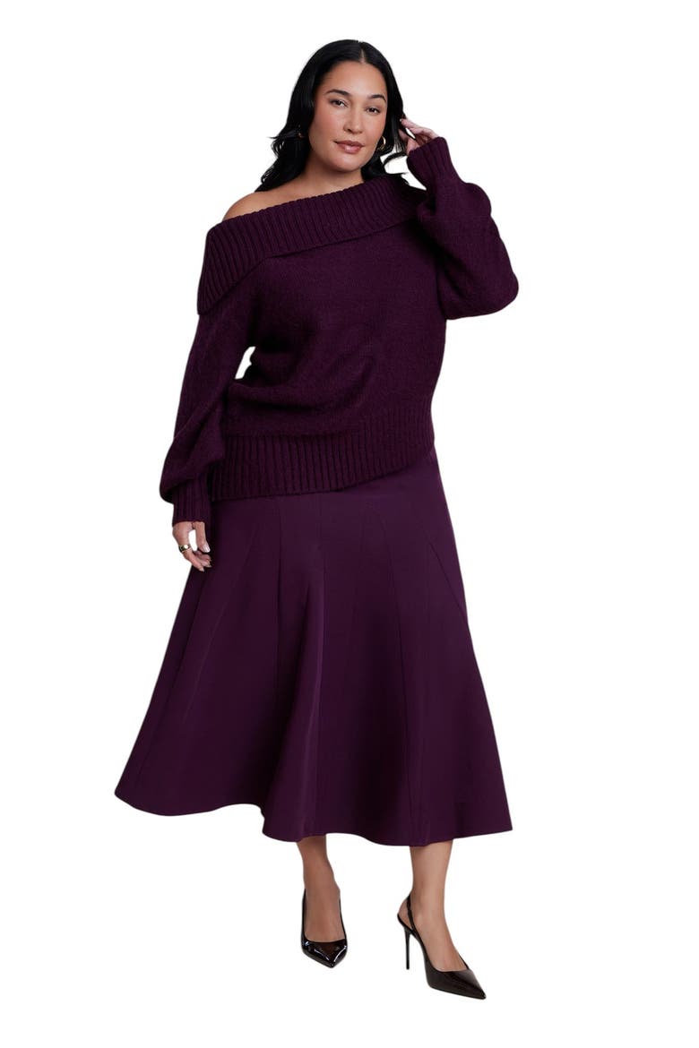 Off The Shoulder Oversized Sweater (plus), Alternate, color, POTENT PURPLE
