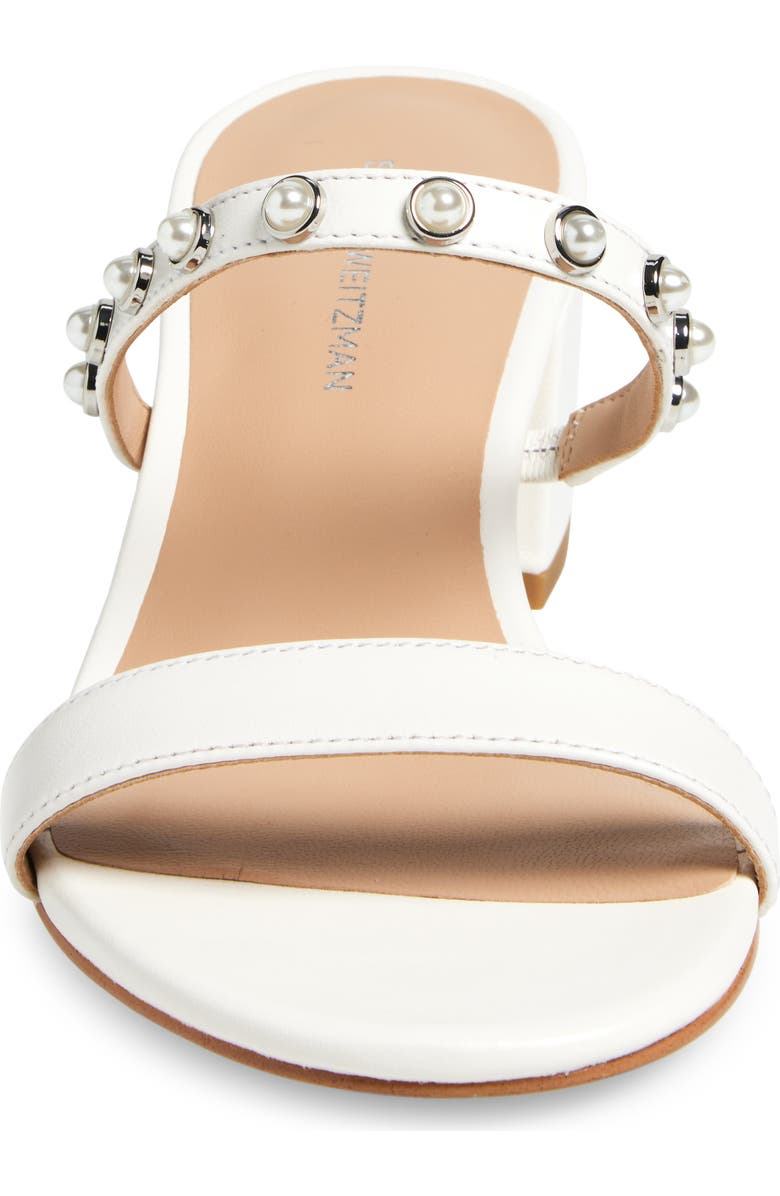 Stuart Weitzman Pearly Strap Block Slide 50 Sandal, Alternate, color, White
