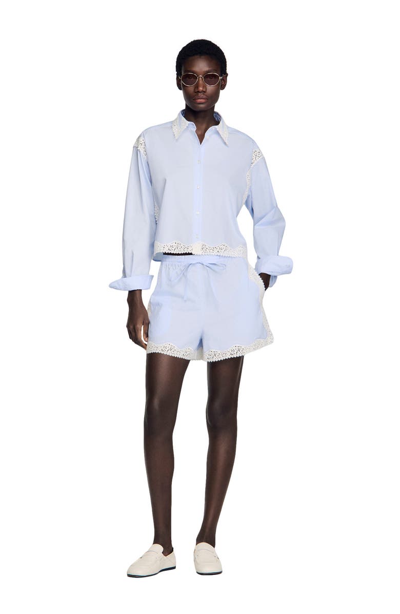 SANDRO Lace detail shirt, Alternate, color, Sky Blue