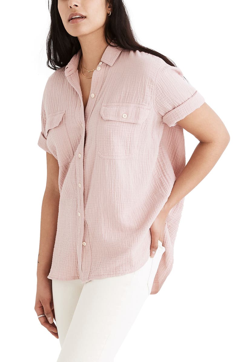 Madewell Lightspun Flap Pocket Short Sleeve Button-Up Shirt, Main, color, Wisteria Dove